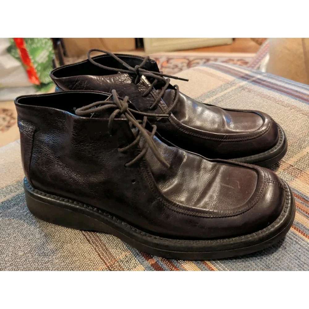 Mens TAXTO Leather Ankle Boots Square Toe Dark Brown Italian Italy Size 8 Bootie